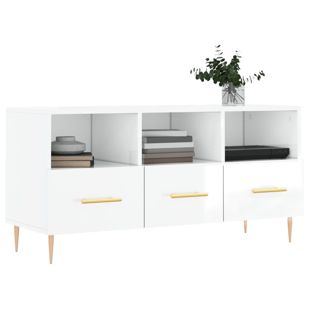 Meuble TV 102x36x50 cm ouvré en bois couleur chêne