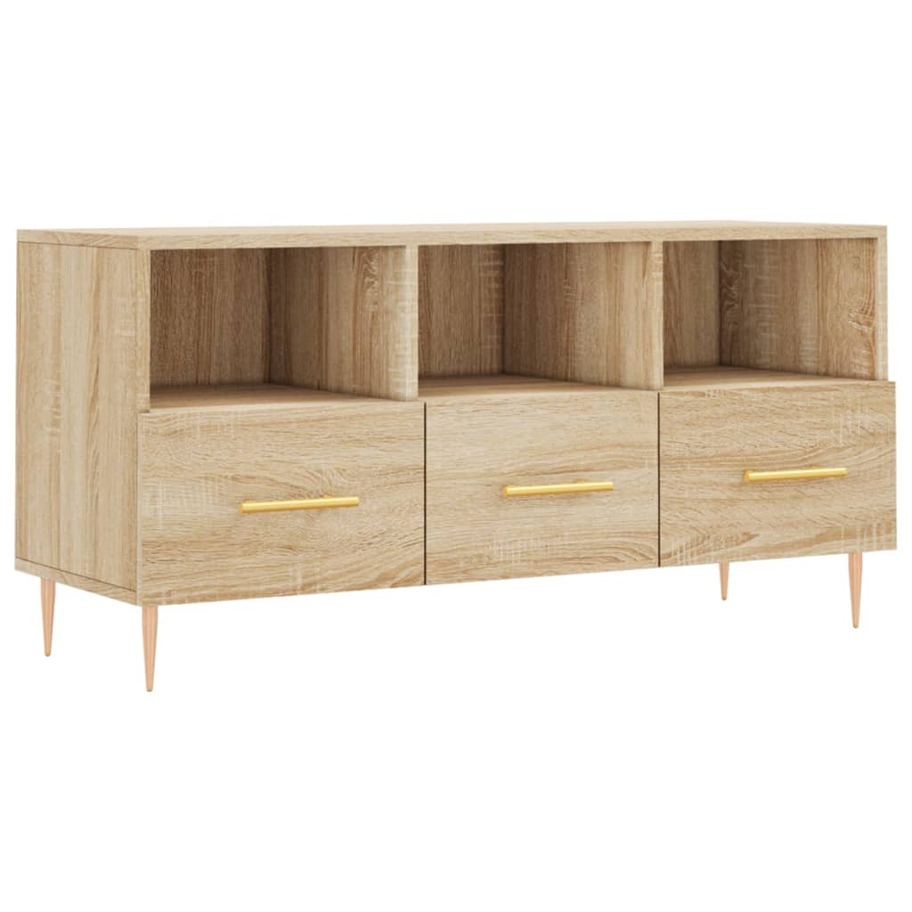 Meuble TV 102x36x50 cm ouvré en bois couleur chêne