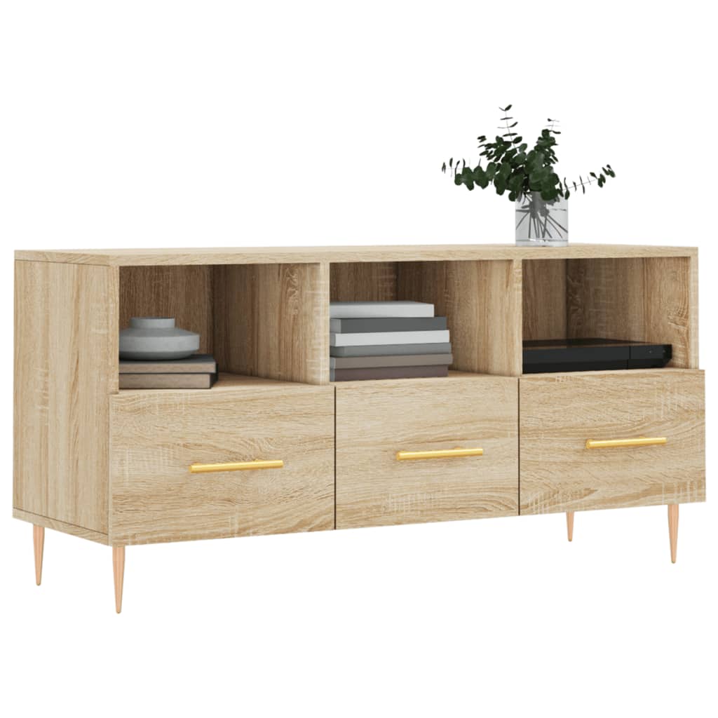 Meuble TV 102x36x50 cm ouvré en bois couleur chêne