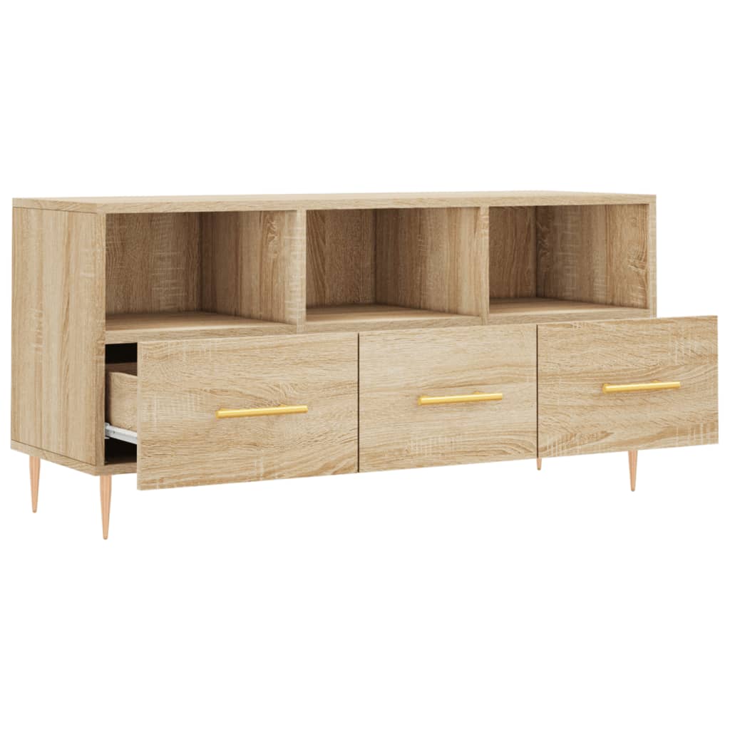 Meuble TV 102x36x50 cm ouvré en bois couleur chêne