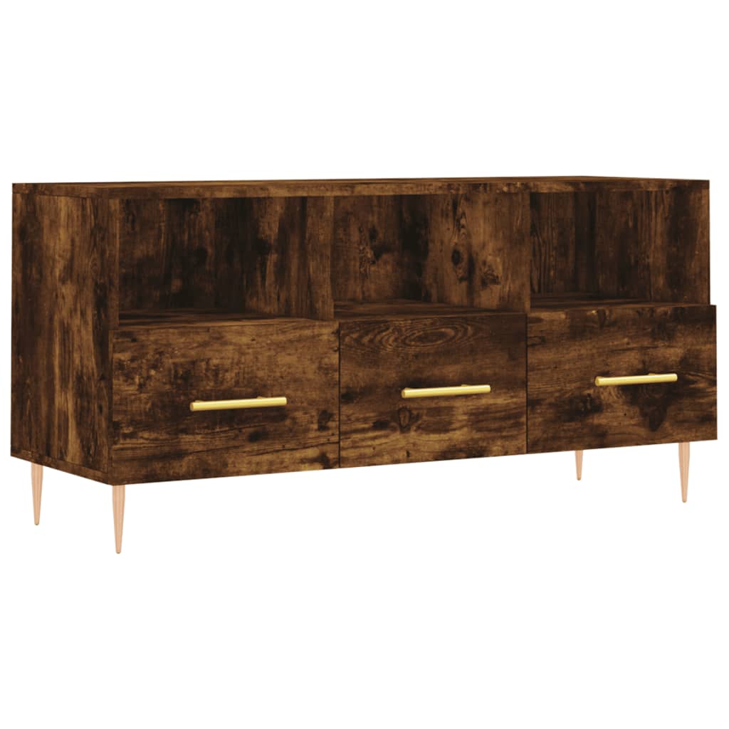 Meuble TV 102x36x50 cm ouvré en bois couleur chêne