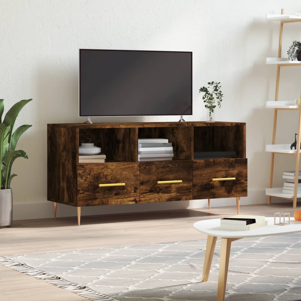 Meuble TV 102x36x50 cm ouvré en bois couleur chêne