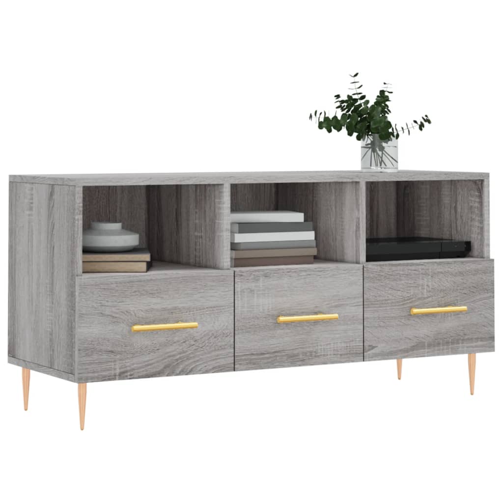 Meuble TV 102x36x50 cm ouvré en bois couleur chêne