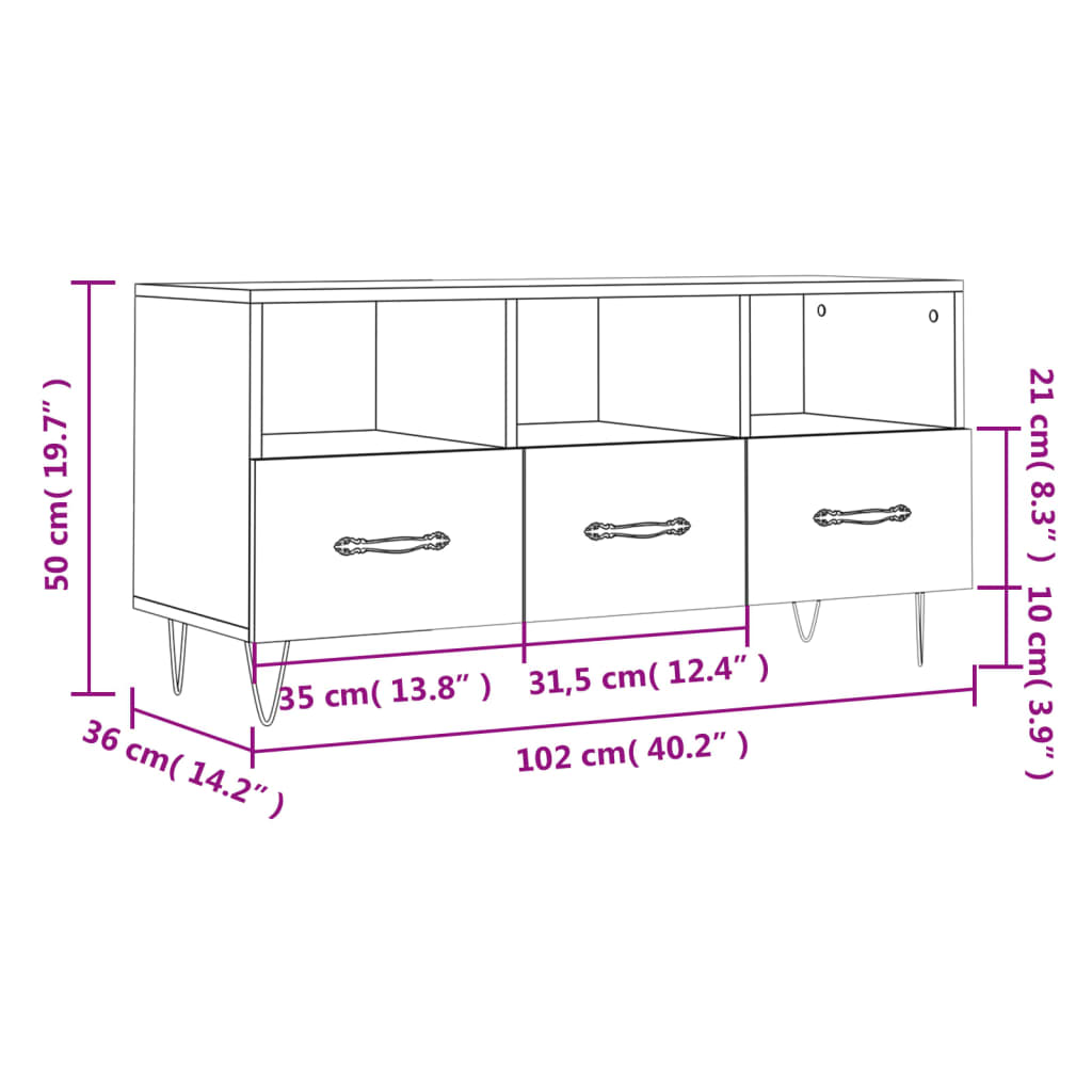 Meuble TV 102x36x50 cm en bois travaillé