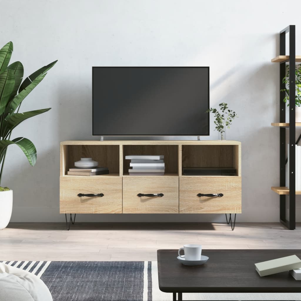 Meuble TV 102x36x50 cm en bois travaillé