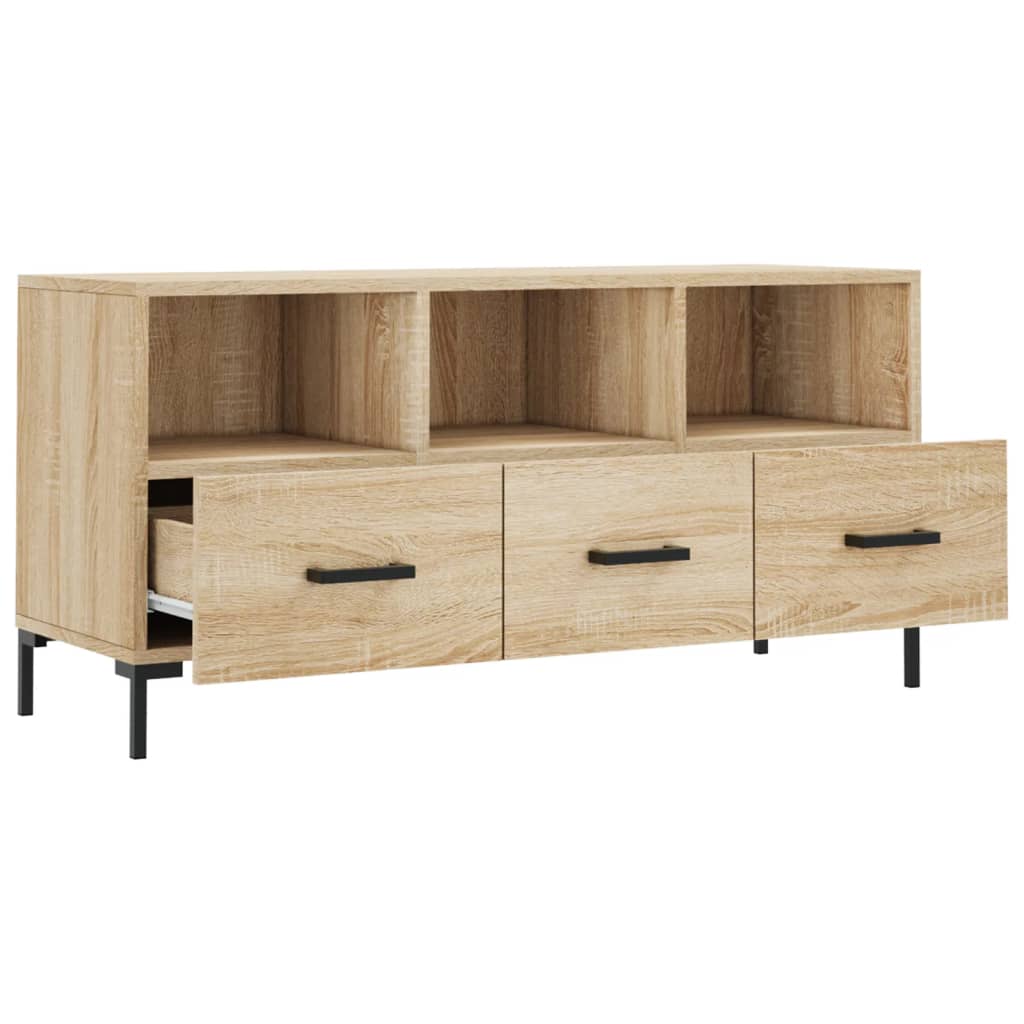 Meuble TV 102x36x50 cm ouvré en bois couleur chêne