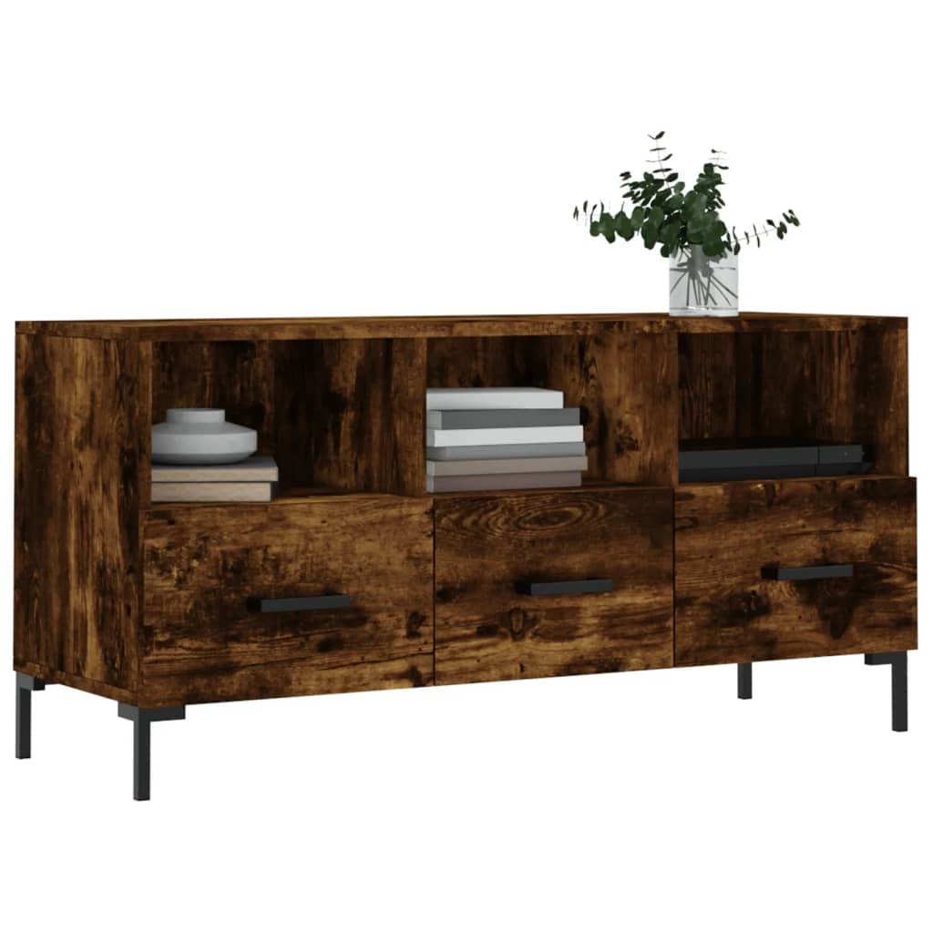 Meuble TV 102x36x50 cm ouvré en bois couleur chêne