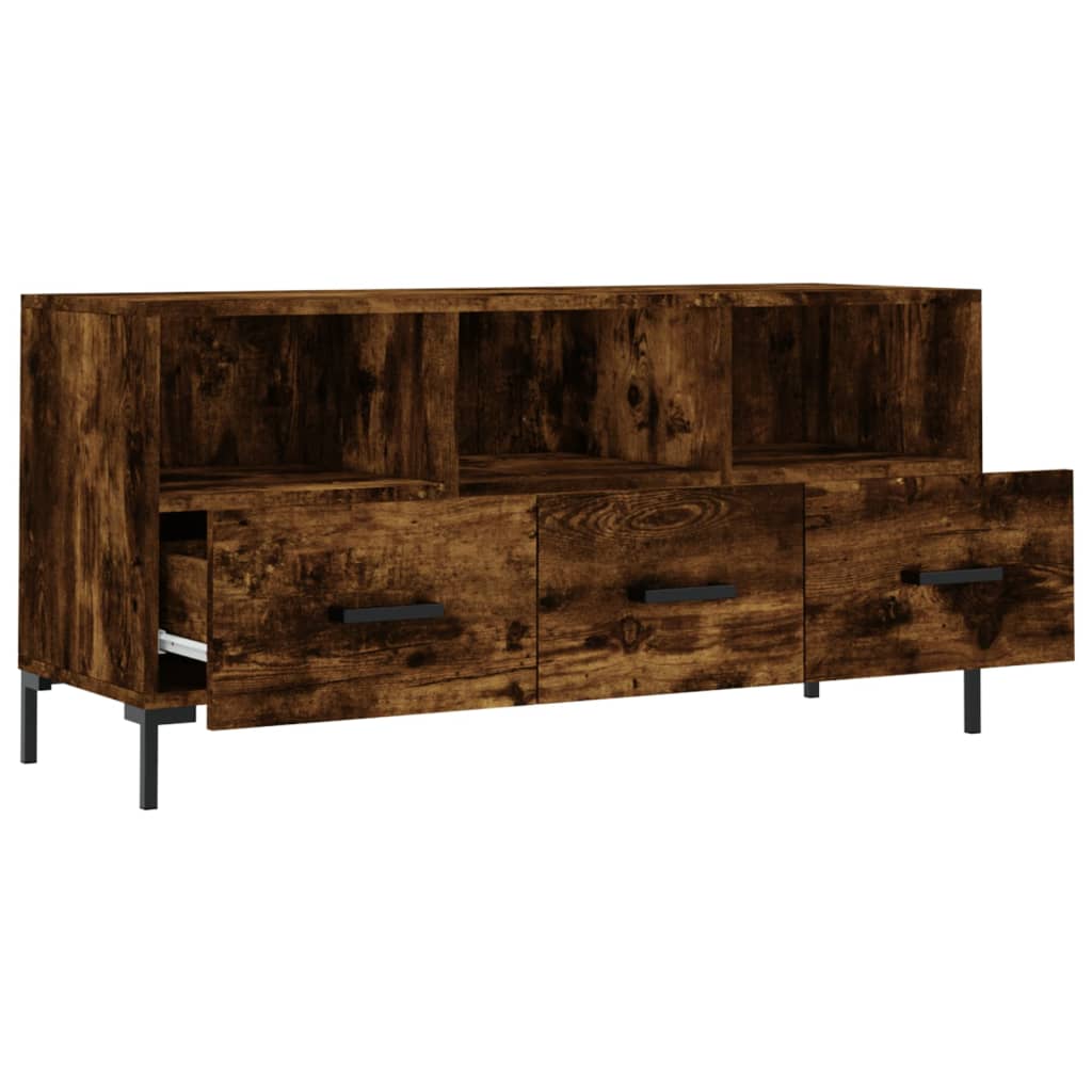 Meuble TV 102x36x50 cm ouvré en bois couleur chêne