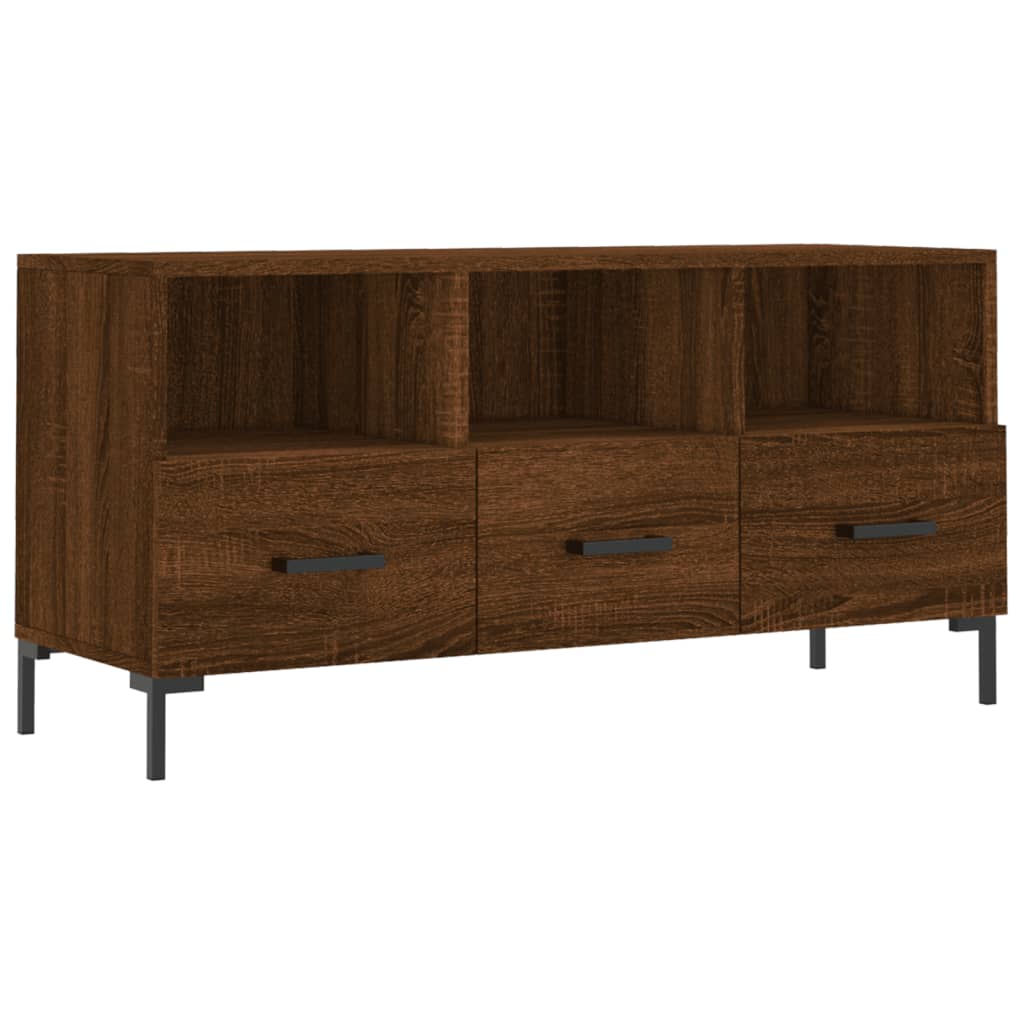 Meuble TV 102x36x50 cm ouvré en bois couleur chêne