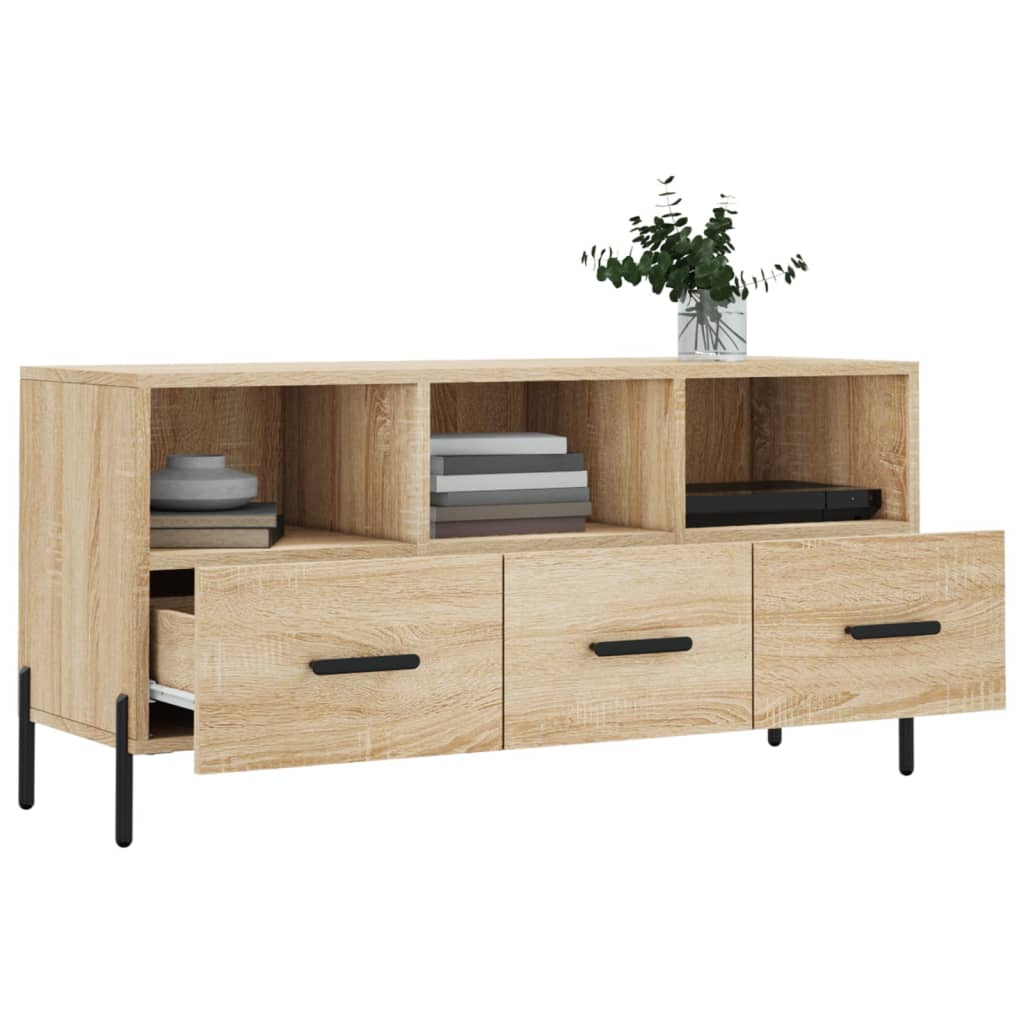 Meuble TV 102x36x50 cm ouvré en bois couleur chêne