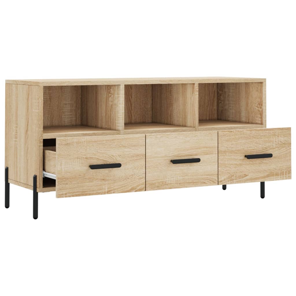 Meuble TV 102x36x50 cm ouvré en bois couleur chêne