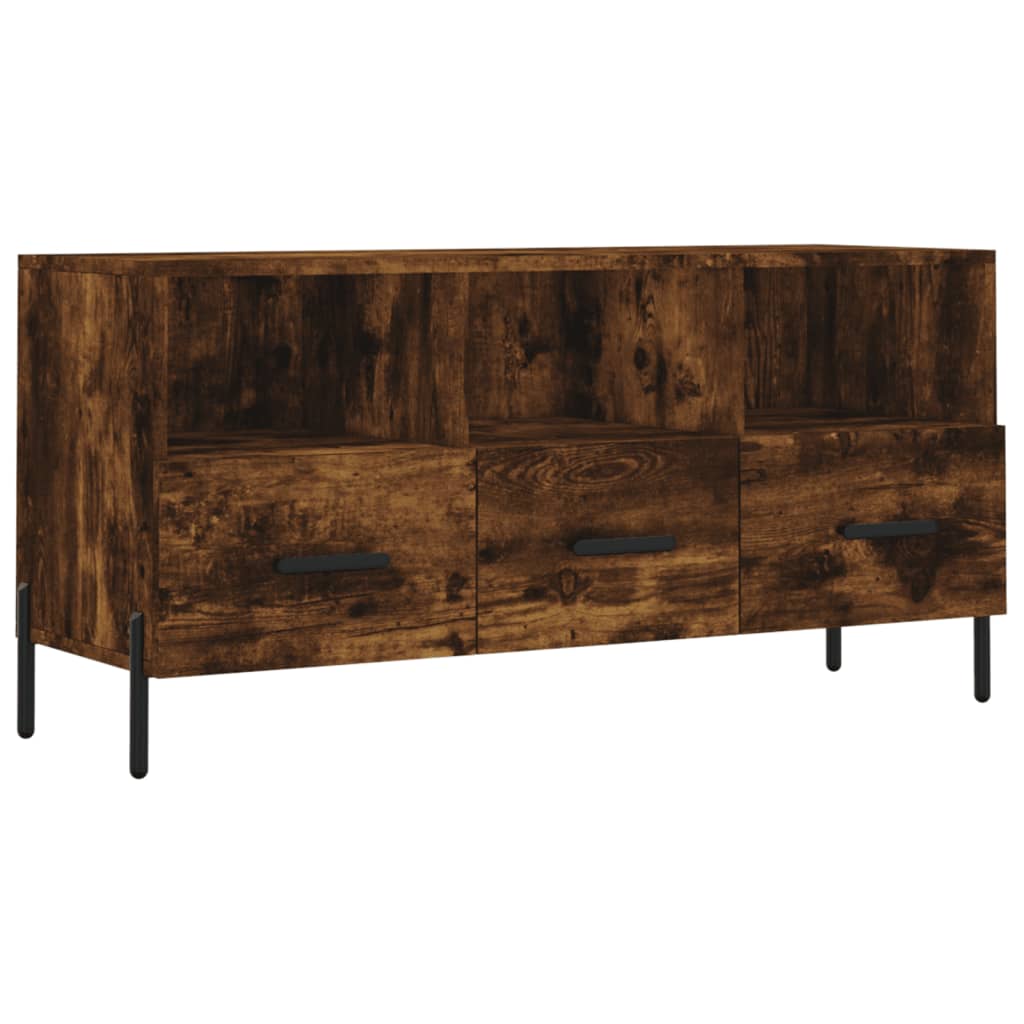 Meuble TV 102x36x50 cm ouvré en bois couleur chêne