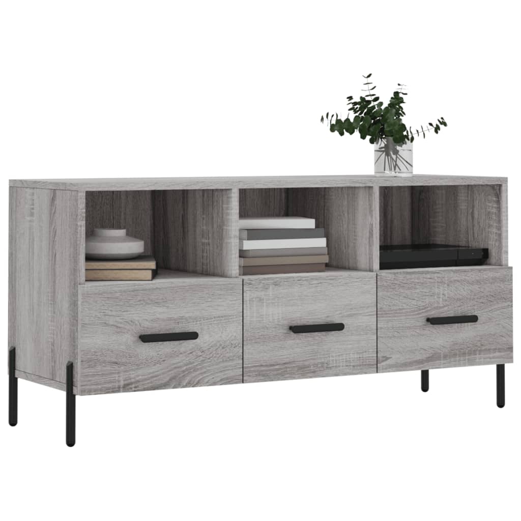 Meuble TV 102x36x50 cm ouvré en bois couleur chêne