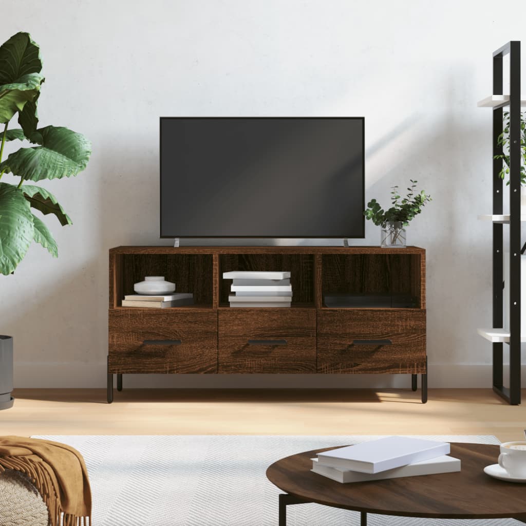 Meuble TV 102x36x50 cm ouvré en bois couleur chêne