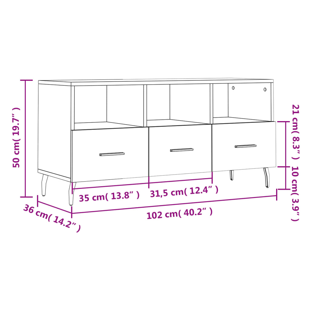 Meuble TV 102x36x50 cm ouvré en bois couleur chêne