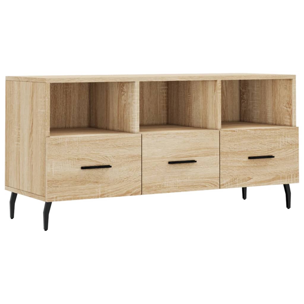 Meuble TV 102x36x50 cm ouvré en bois couleur chêne