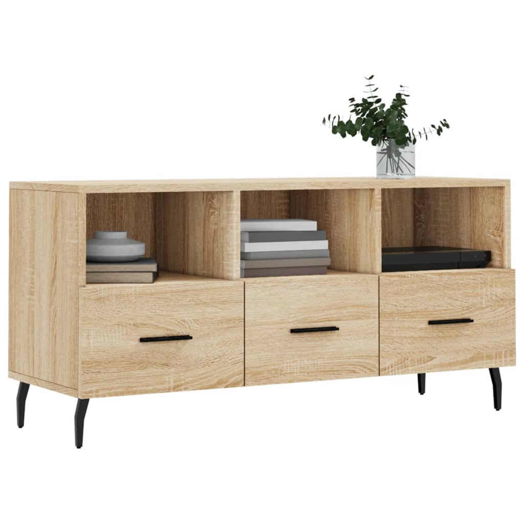 Meuble TV 102x36x50 cm ouvré en bois couleur chêne