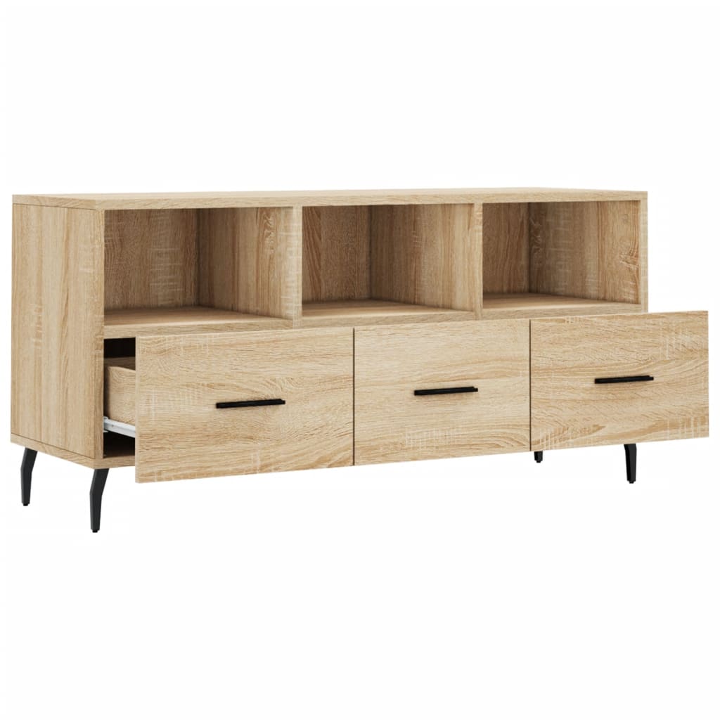 Meuble TV 102x36x50 cm ouvré en bois couleur chêne