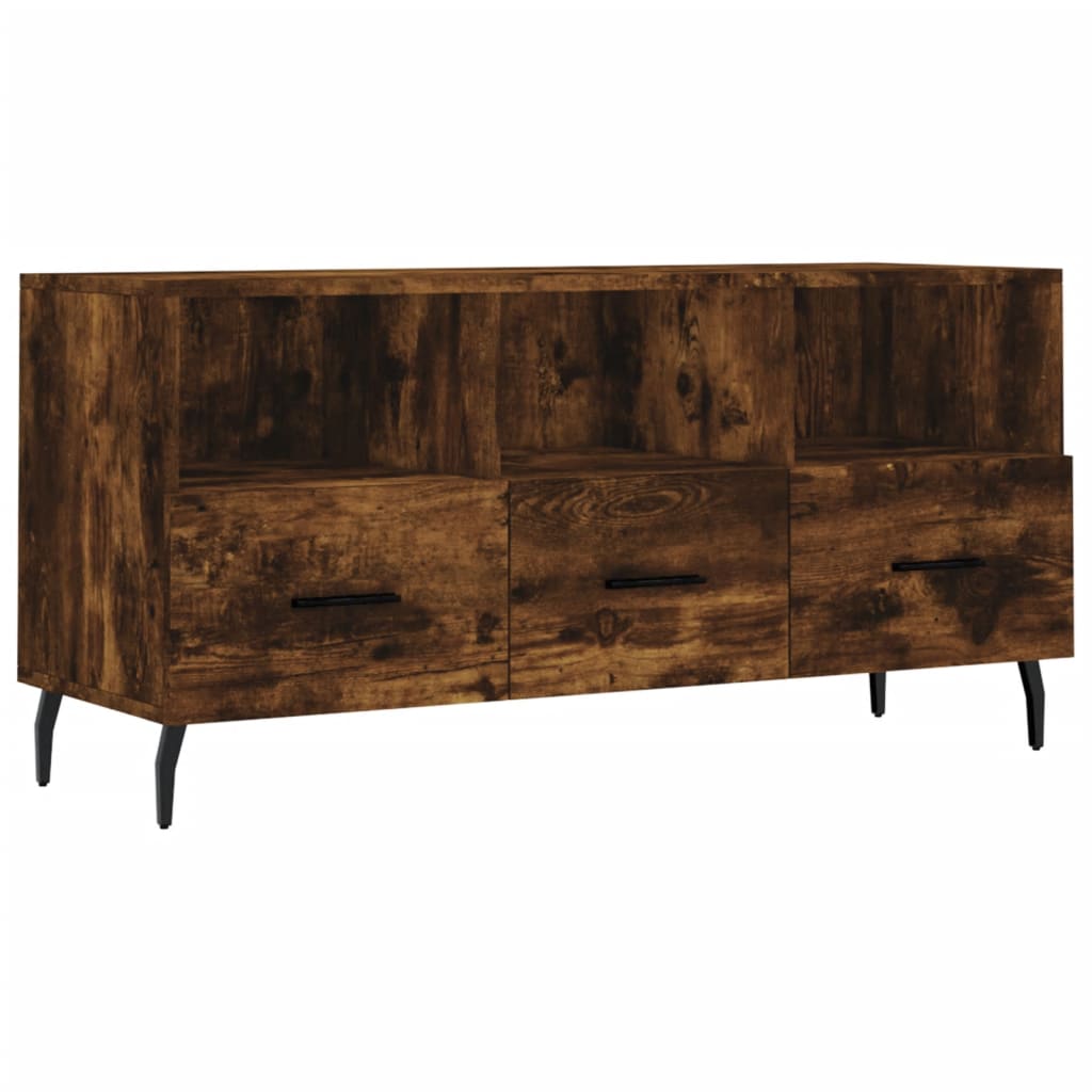 Meuble TV 102x36x50 cm ouvré en bois couleur chêne