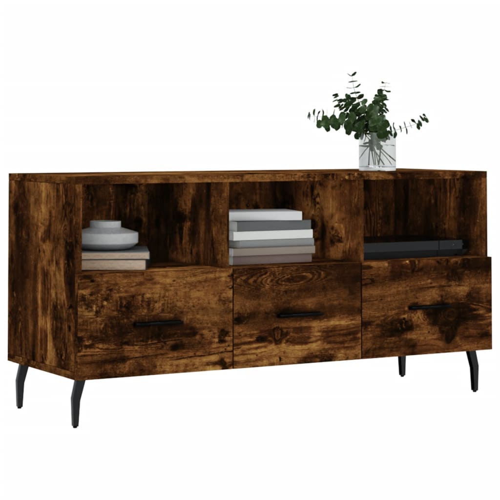 Meuble TV 102x36x50 cm ouvré en bois couleur chêne