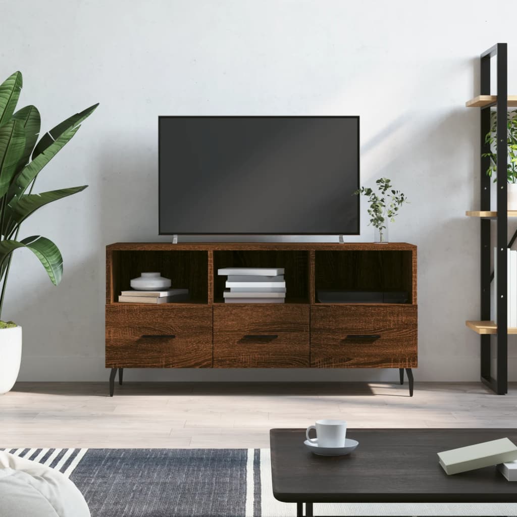 Meuble TV 102x36x50 cm ouvré en bois couleur chêne