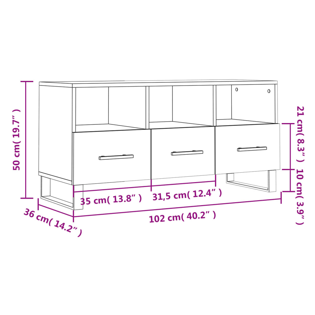 Meuble TV 102x36x50 cm ouvré en bois couleur chêne