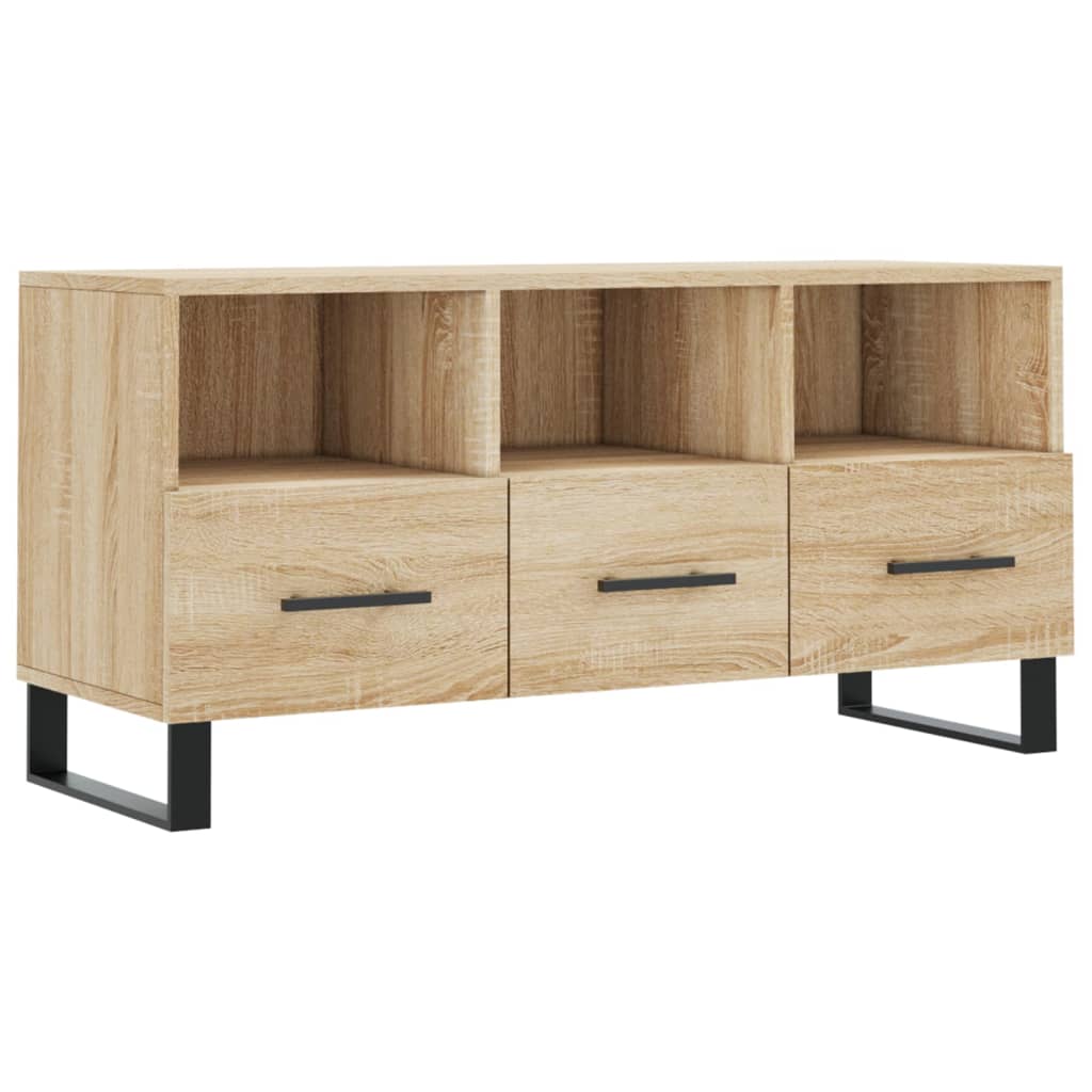 Meuble TV 102x36x50 cm ouvré en bois couleur chêne