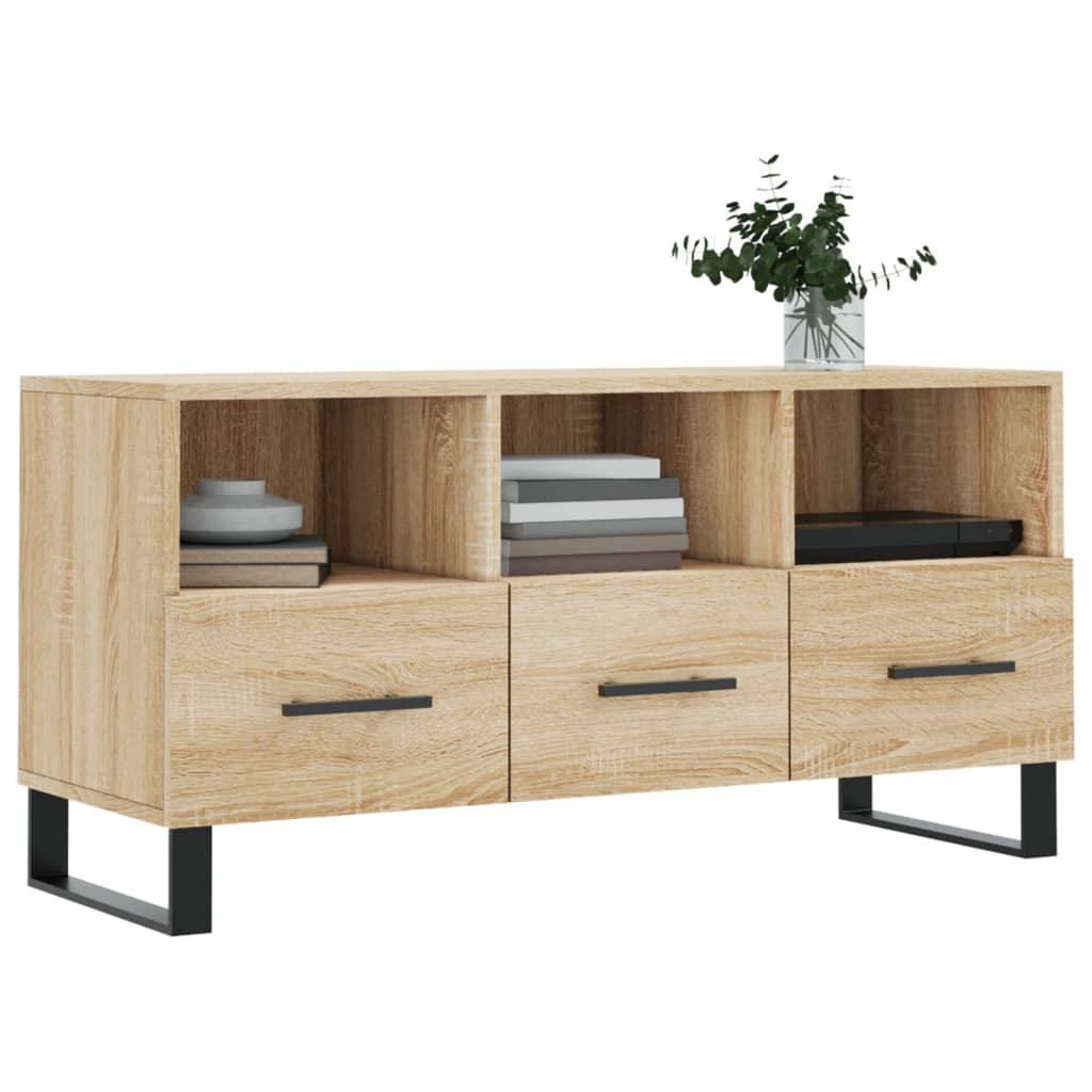 Meuble TV 102x36x50 cm ouvré en bois couleur chêne