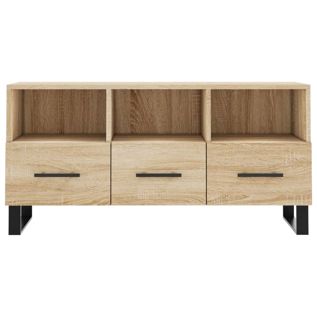 Meuble TV 102x36x50 cm ouvré en bois couleur chêne