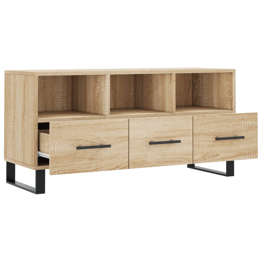 Meuble TV 102x36x50 cm ouvré en bois couleur chêne