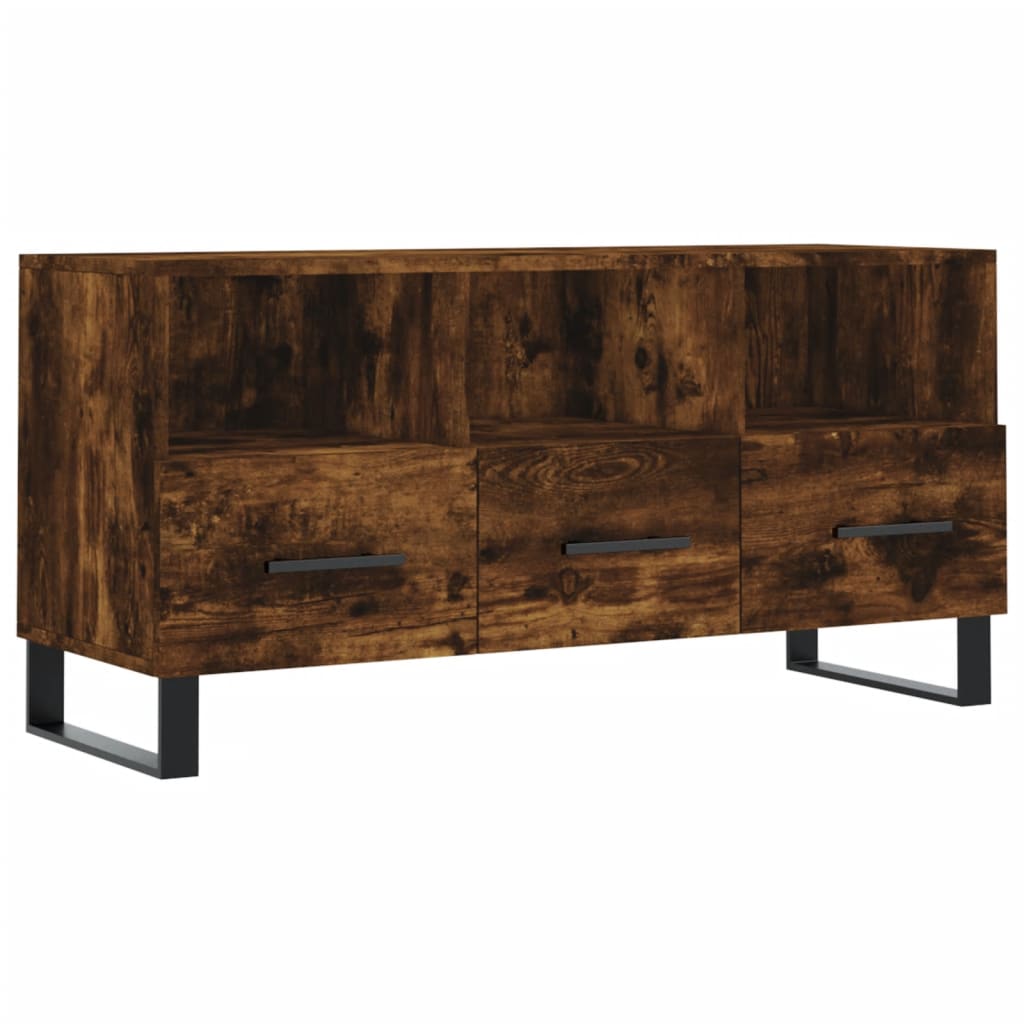 Meuble TV 102x36x50 cm ouvré en bois couleur chêne