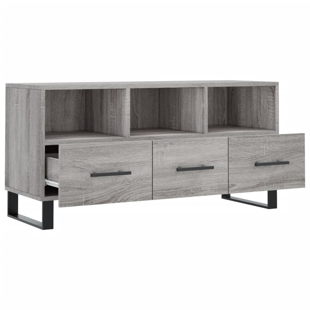 Meuble TV 102x36x50 cm ouvré en bois couleur chêne