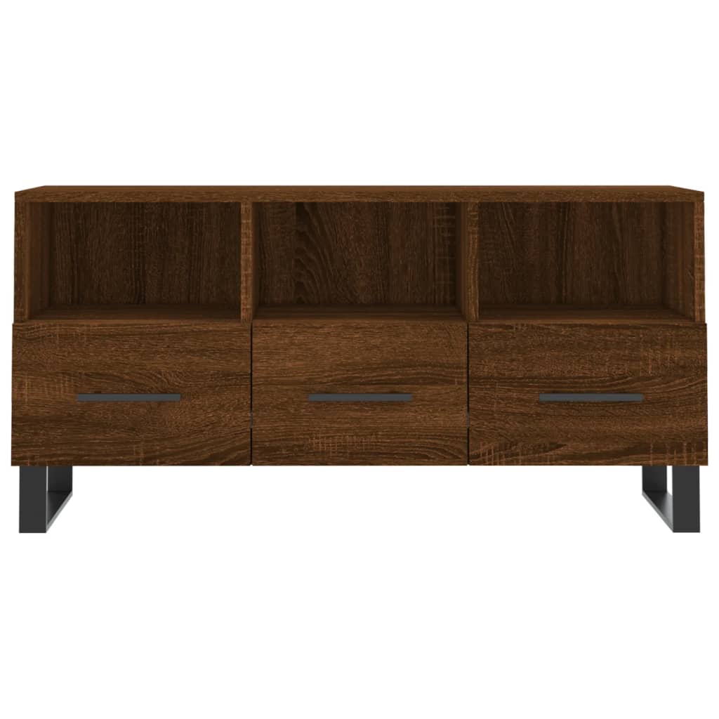 Meuble TV 102x36x50 cm ouvré en bois couleur chêne