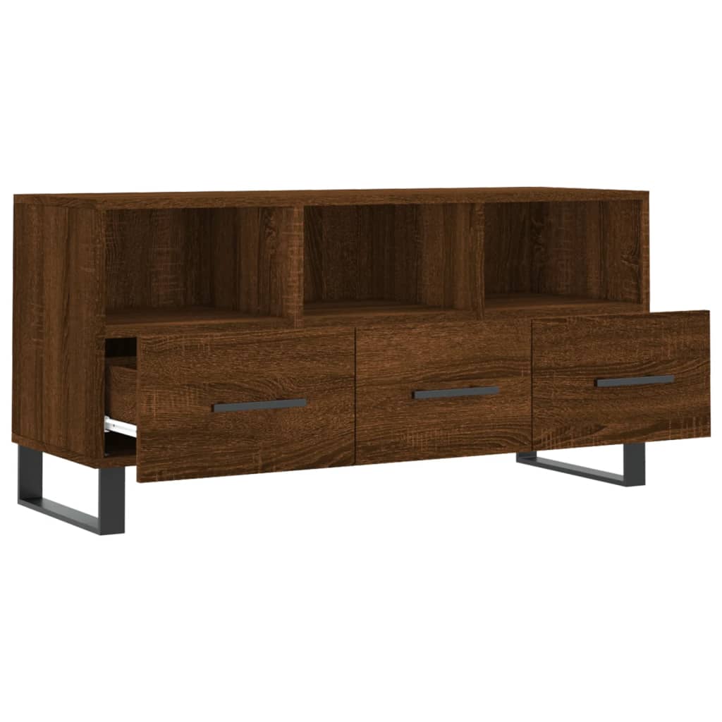 Meuble TV 102x36x50 cm ouvré en bois couleur chêne