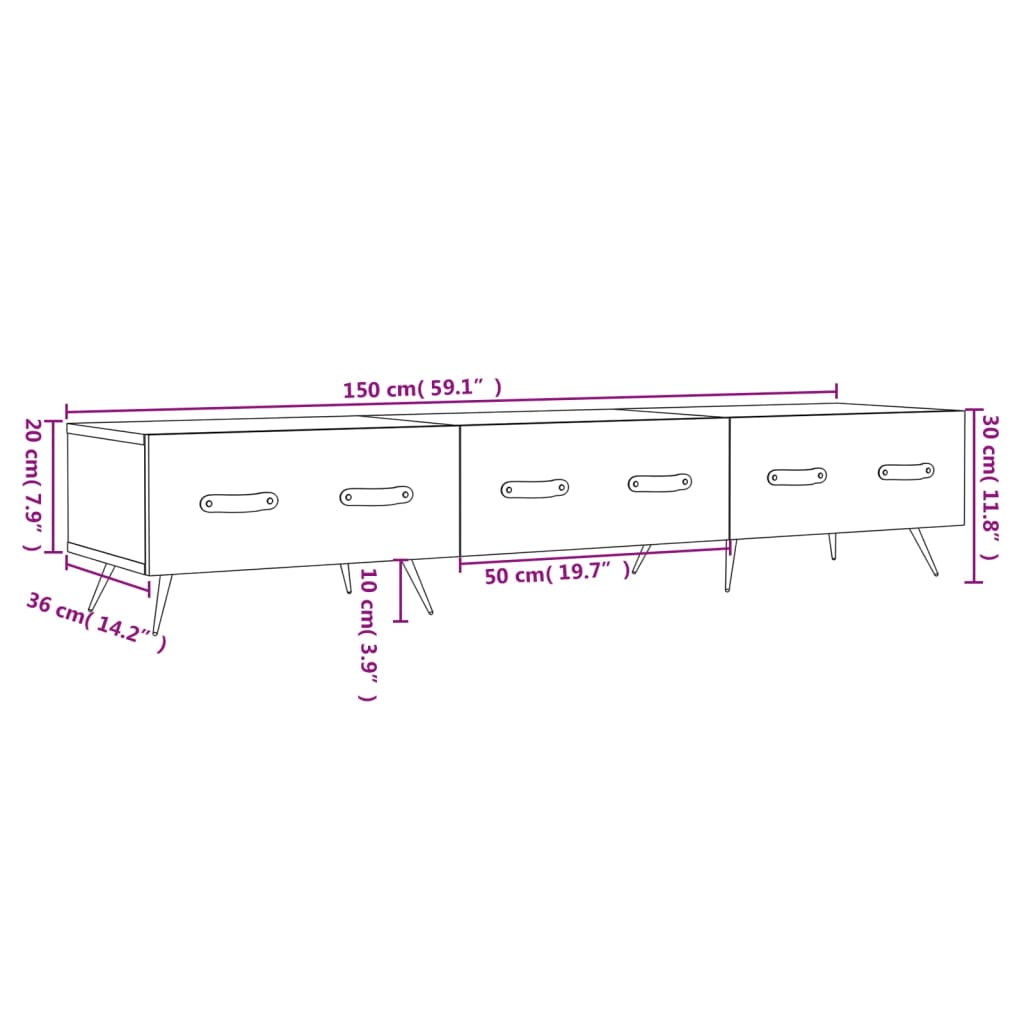 Meuble TV 150x36x30 cm en bois travaillé