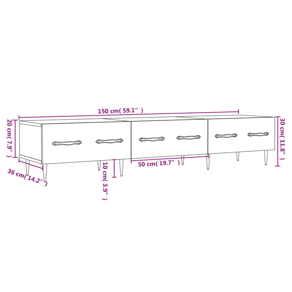 Meuble TV 150x36x30 cm en bois travaillé