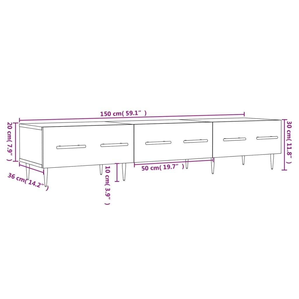 Meuble TV 150x36x30 cm en bois travaillé