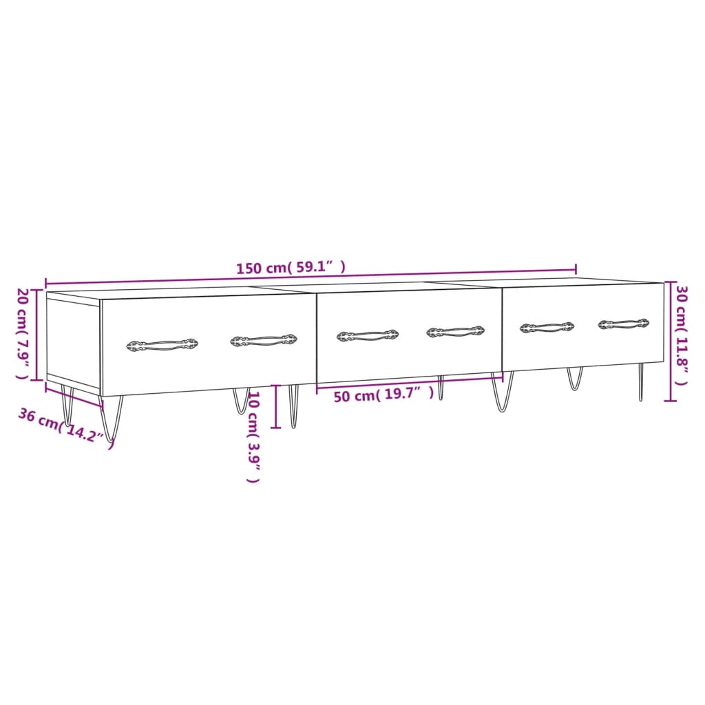 Meuble TV 150x36x30 cm ouvré en bois couleur chêne