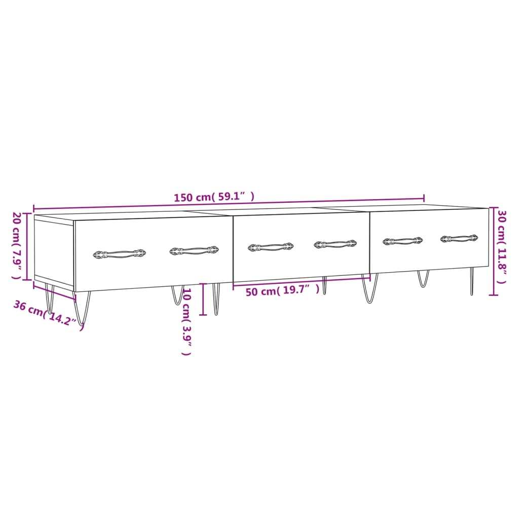 Meuble TV 150x36x30 cm ouvré en bois couleur chêne