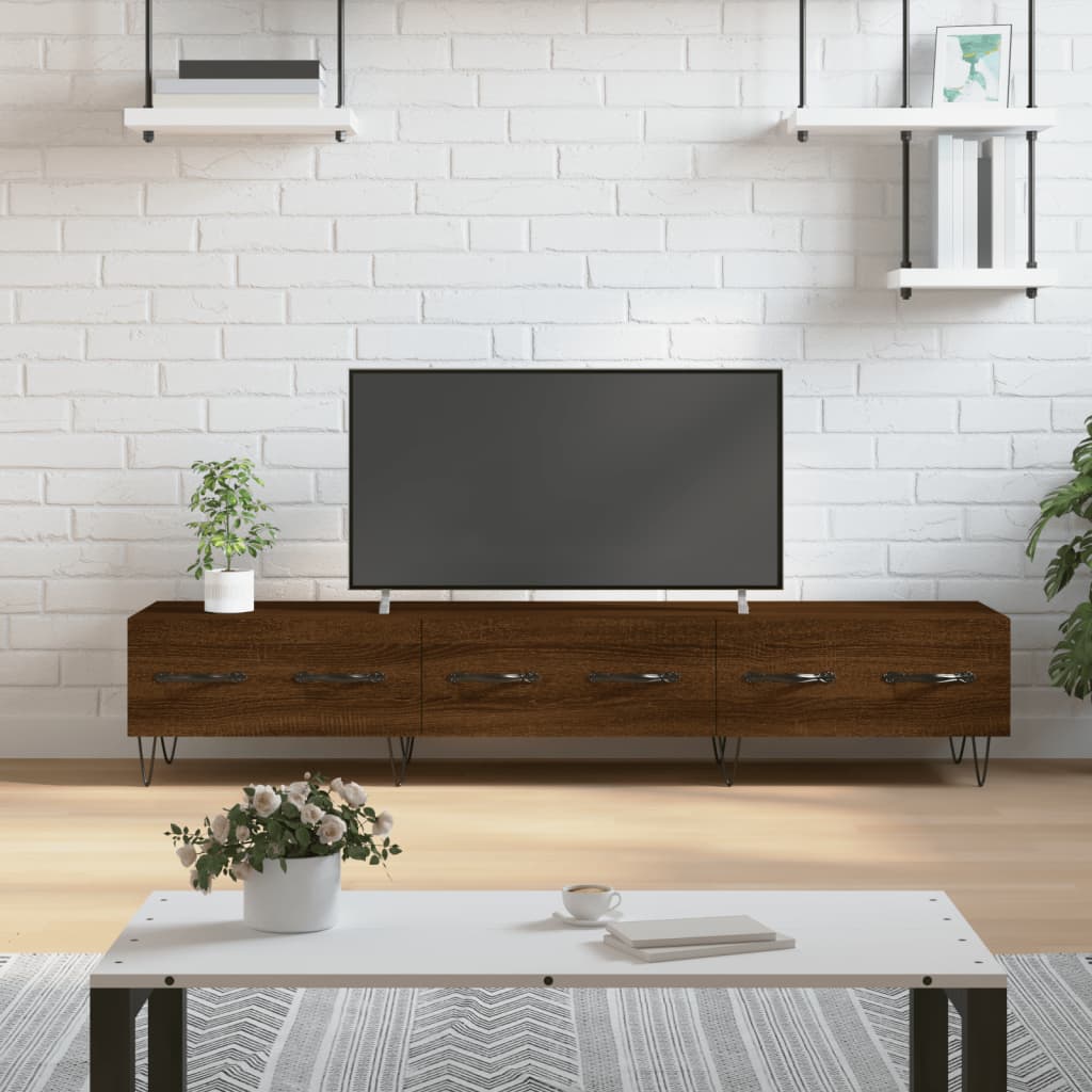 Meuble TV 150x36x30 cm ouvré en bois couleur chêne