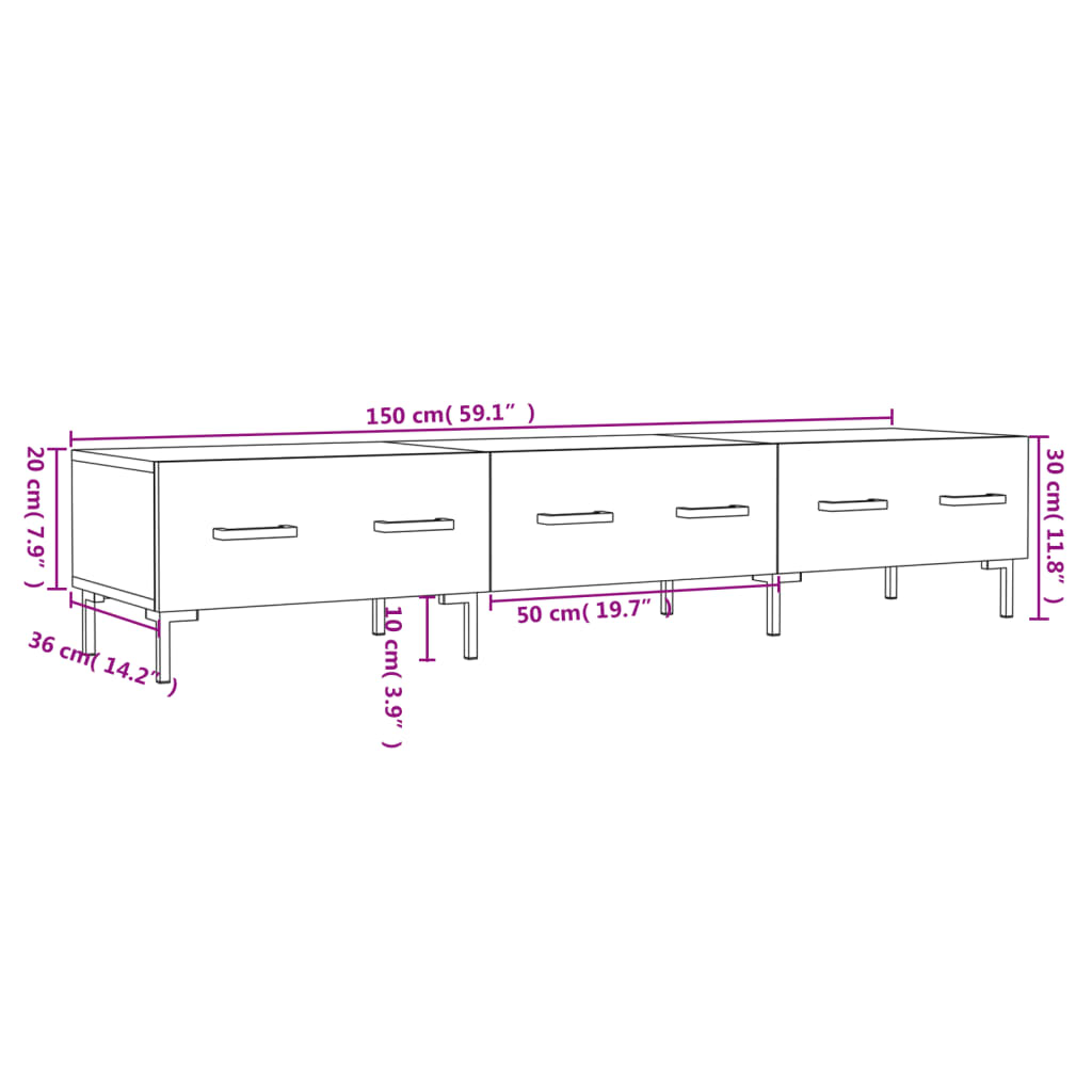 Tv-meubel 150x36x30 cm bewerkt hout