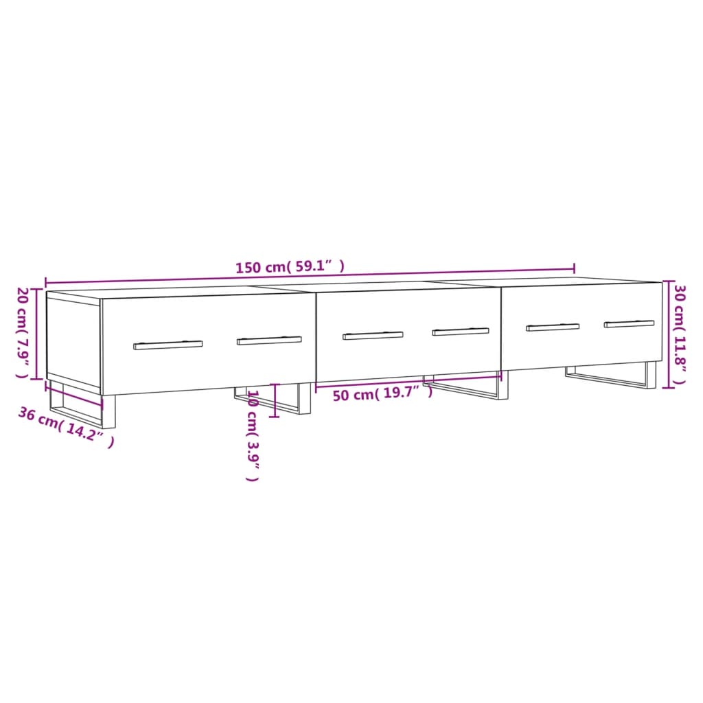 Meuble TV 150x36x30 cm ouvré en bois couleur chêne