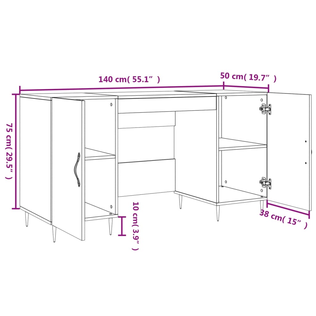 Bureau 140x50x75 cm en dérivé du bois coloris chêne