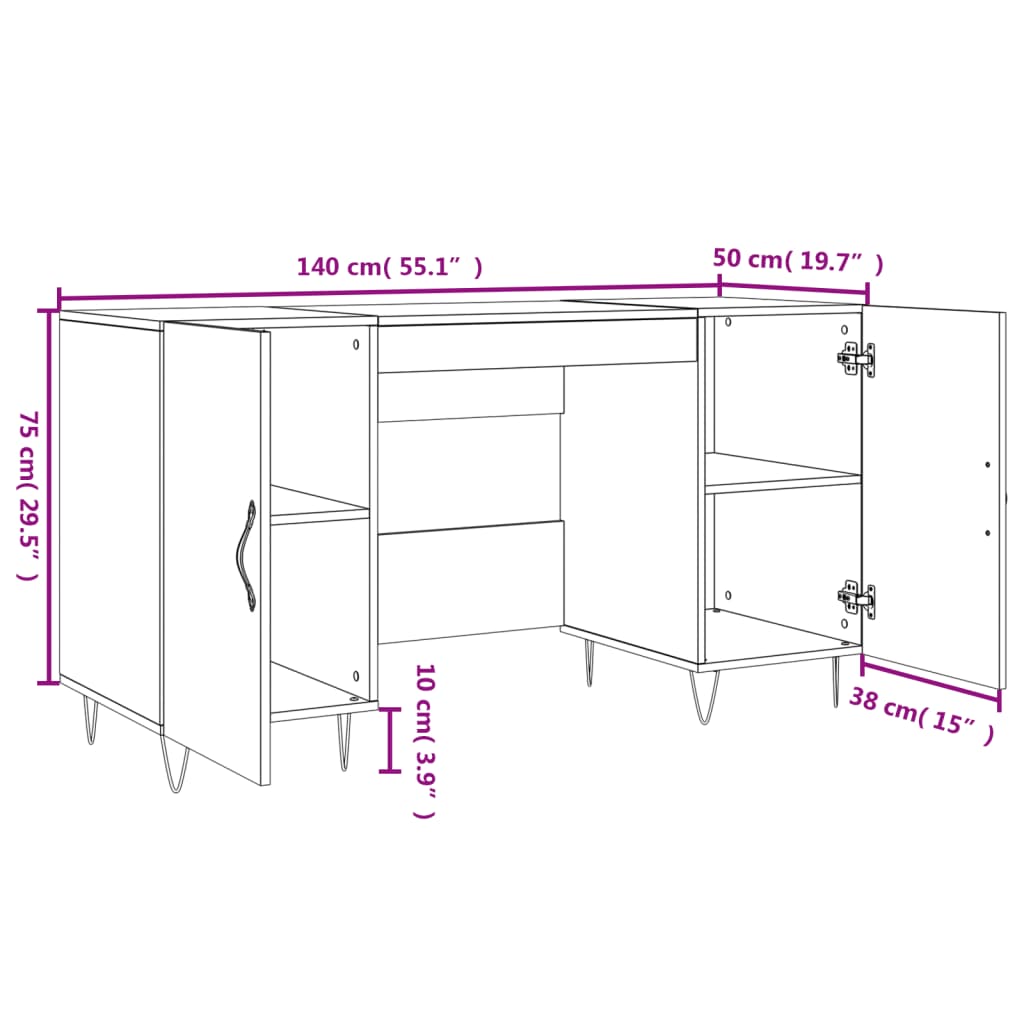 Bureau 140x50x75 cm bois fini