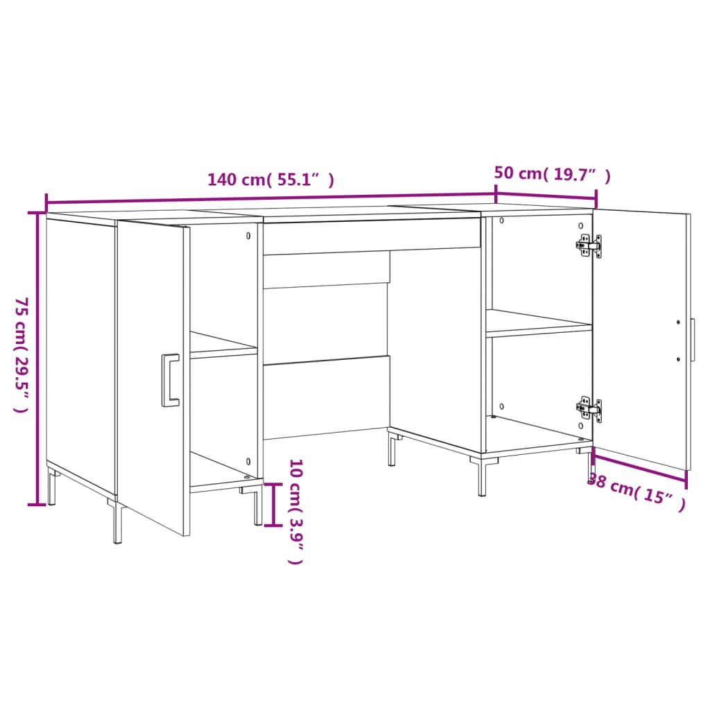 Bureau 140x50x75 cm bewerkt hout eikenkleurig