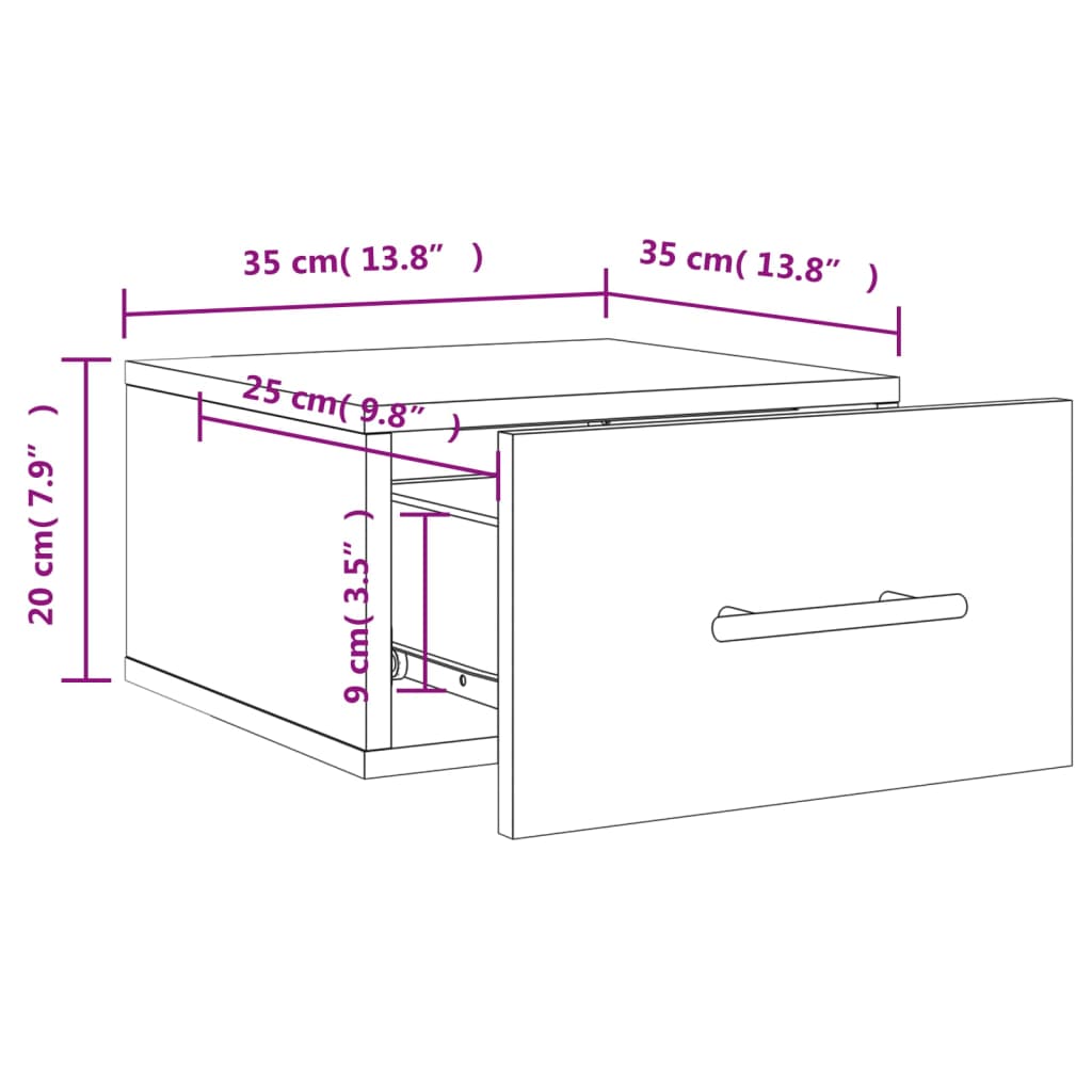 Tables de chevet 2 pcs murales 35x35x20 cm