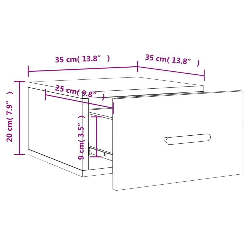 Nachtkastjes 2 st wandgemonteerd 35x35x20 cm eikenkleur