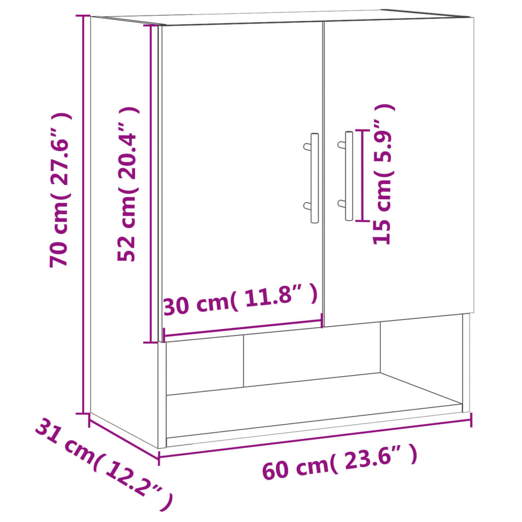 Wandkast 60x31x70 cm bewerkt hout eikenkleurig