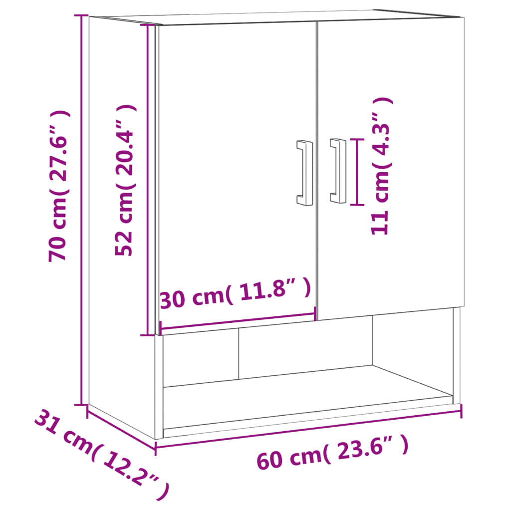 Wandkast 60x31x70 cm bewerkt hout eikenkleurig