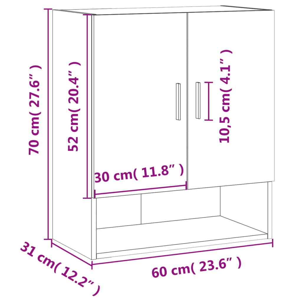 Wandkast 60x31x70 cm bewerkt hout